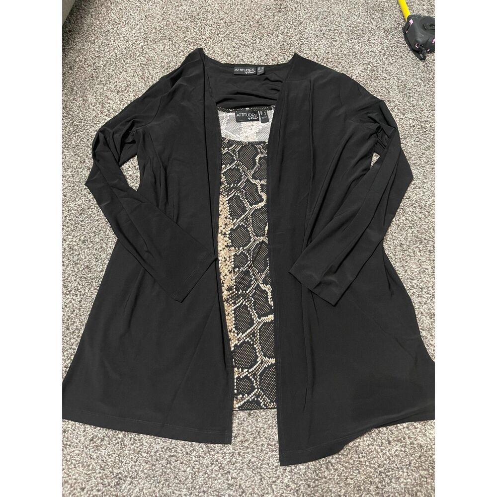 New Attitudes by Renée two-piece snakeskin tank top and black cardigan set L